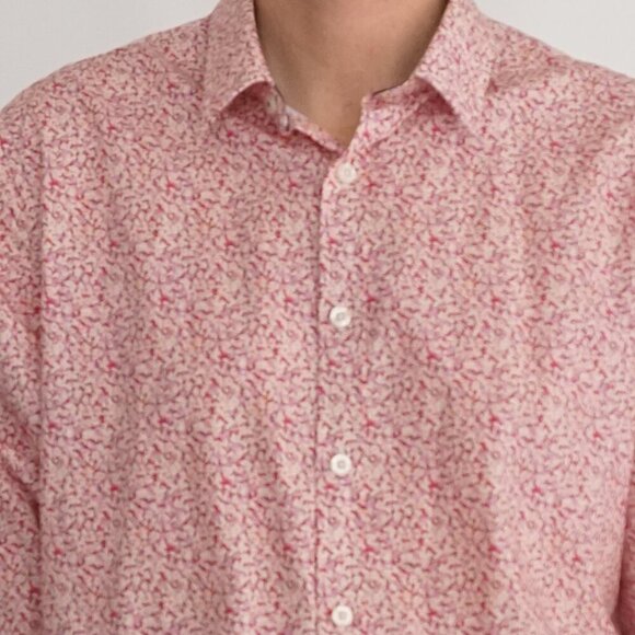 English Laundry White Pink Floral Cotton Luxury Button Up Dress Shirt Medium - Picture 5 of 10